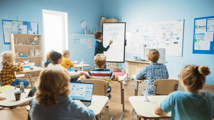 Interactive Screens for Education being used by a teacher in a classroom